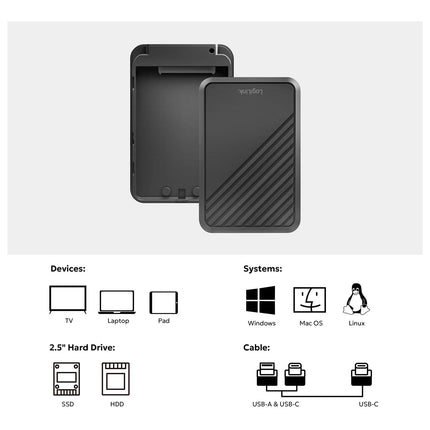 LogiLink USB-C Enclosure for 2.5" SATA HDD/SSD Up To 10 TB, 5 Gbps, Black
