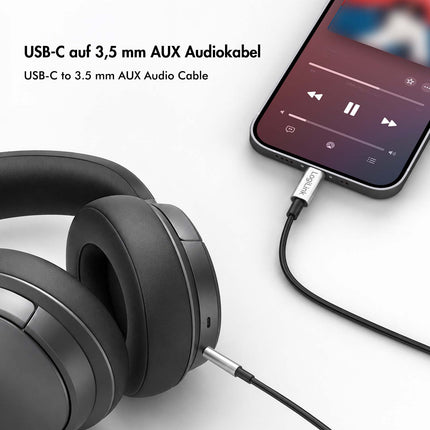 LogiLink USB-C to 3.5 mm Jack Audio Cable with DAC, 1 m, Black, Stereo