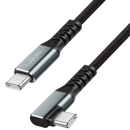 LogiLink USB-C to USB-C Cable 0.5 m, 90° Angled, 100W PD, Grey/Black, 4K 60Hz