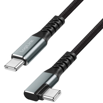 LogiLink USB-C to USB-C Cable 0.5 m, 90° Angled, 100W PD, Grey/Black, 4K 60Hz