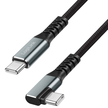 LogiLink USB-C to USB-C Cable 1 m, 90° Angled, 100W PD, Grey/Black, 4K 60Hz