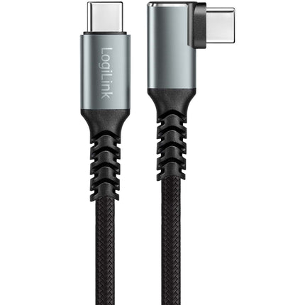 LogiLink USB-C to USB-C Cable 1 m, 90° Angled, 100W PD, Grey/Black, 4K 60Hz
