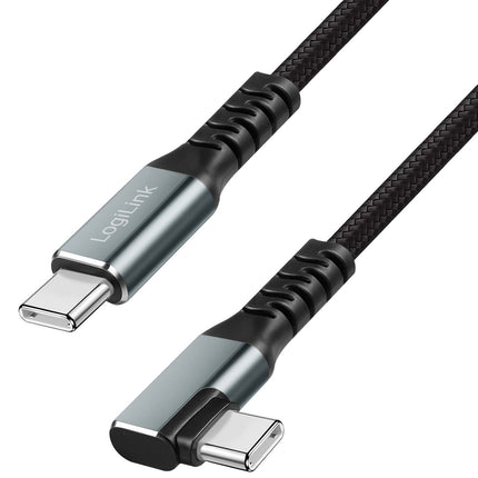 LogiLink USB-C to USB-C Cable 2 m, 90° Angled, 100W PD, Grey/Black, 4K 60Hz