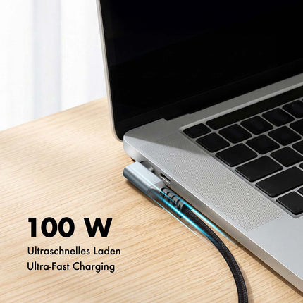LogiLink USB-C to USB-C Cable 2 m, 90° Angled, 100W PD, Grey/Black, 4K 60Hz