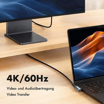 LogiLink USB-C to USB-C Cable 2 m, 90° Angled, 100W PD, Grey/Black, 4K 60Hz
