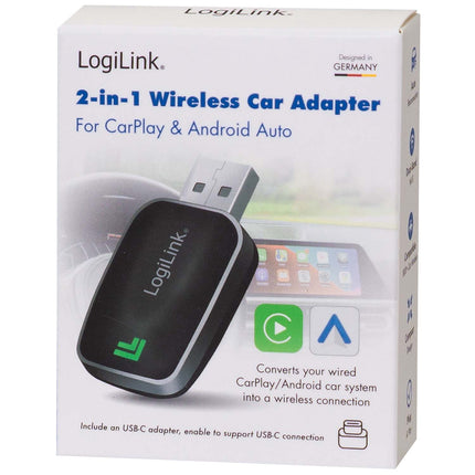 LogiLink Wireless CarPlay and Android Auto Adapter, Bluetooth 5.0, Black