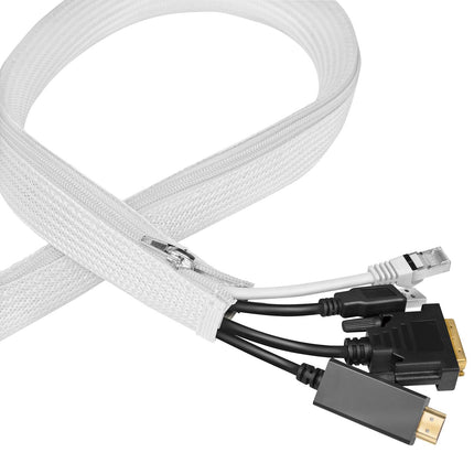 LogiLink Zip Cable Sleeve 30 mm x 5 m with 360° Protection, White, Braided