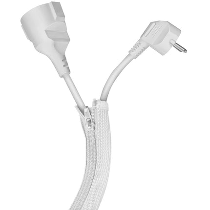 LogiLink Zip Cable Sleeve 30 mm x 5 m with 360° Protection, White, Braided