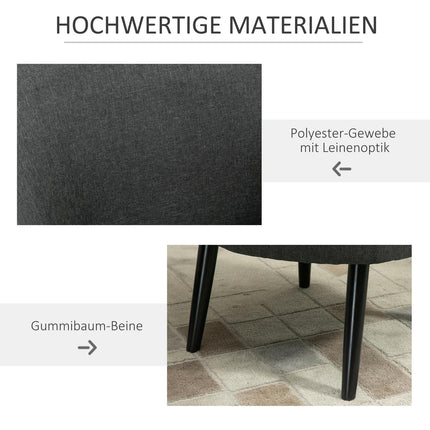 Modern gray linen-look upholstered lounge chair, wooden frame