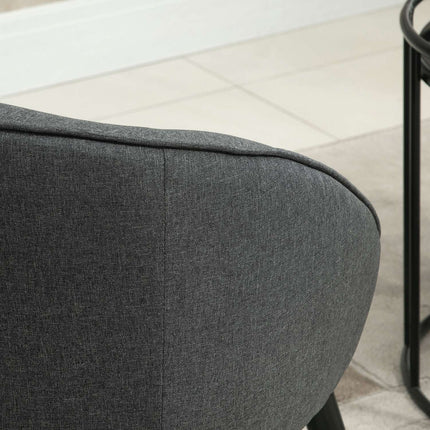 Modern gray linen-look upholstered lounge chair, wooden frame