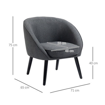 Modern gray linen-look upholstered lounge chair, wooden frame