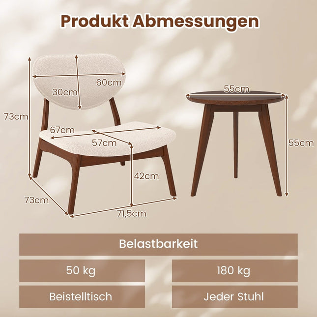 Lounge Chair Set with Side Table, Beige, 3-Piece