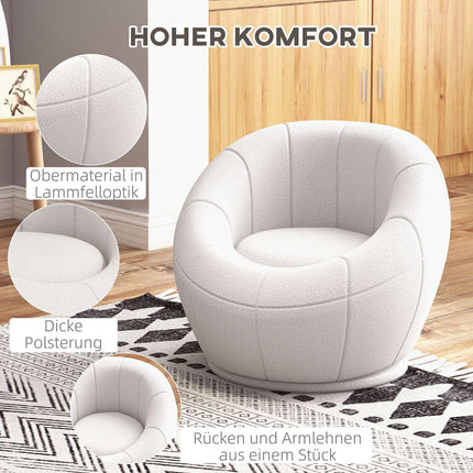 White swivel lounge chair with armrests for living room