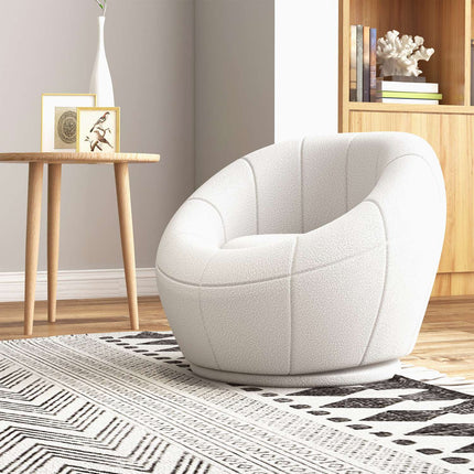 White swivel lounge chair with armrests for living room