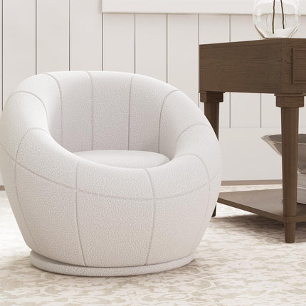White swivel lounge chair with armrests for living room