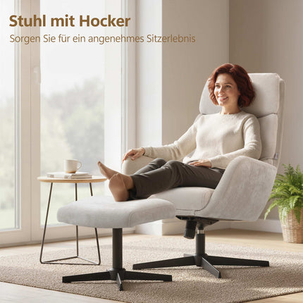 Lounge Chair with Ottoman, High Back, Metal Base, Beige
