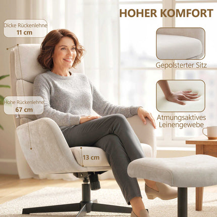 Lounge Chair with Ottoman, High Back, Metal Base, Beige