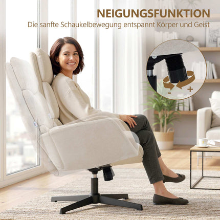 Lounge Chair with Ottoman, High Back, Metal Base, Beige