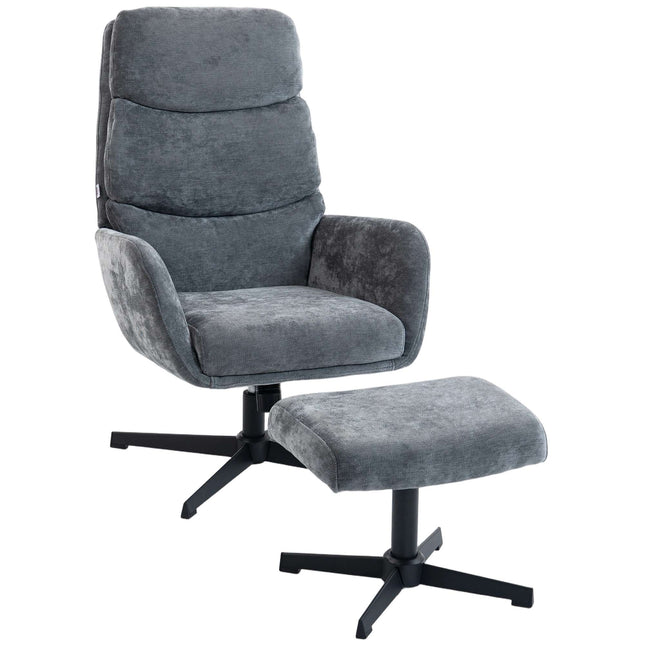 Loungefauteuil met voetenbank, hoge rugleuning, metalen onderstel, grijs