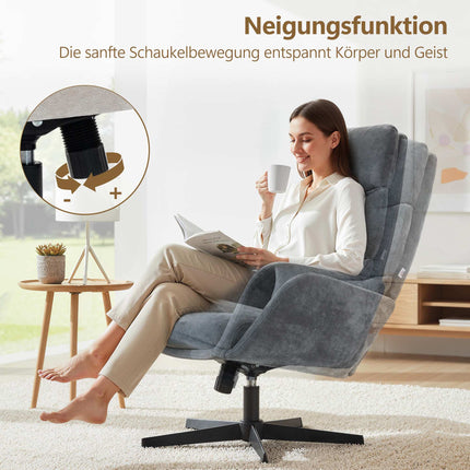 Lounge Chair with Ottoman, High Back, Metal Base, Gray