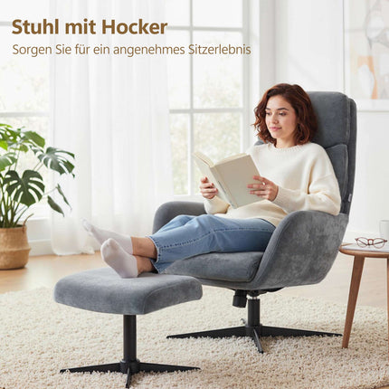 Lounge Chair with Ottoman, High Back, Metal Base, Gray