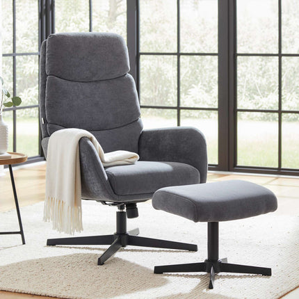 Lounge Chair with Ottoman, High Back, Metal Base, Gray