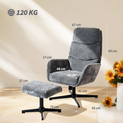 Lounge Chair with Ottoman, High Back, Metal Base, Gray