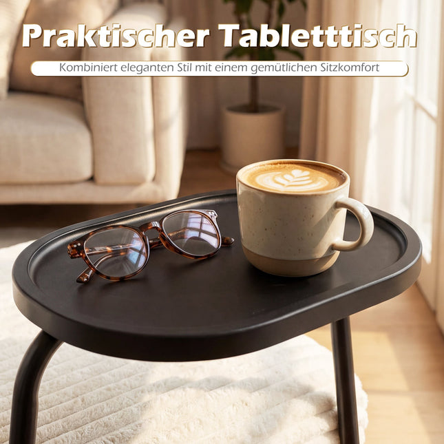 Loungestoel met dienblad, beige corduroy, metalen frame