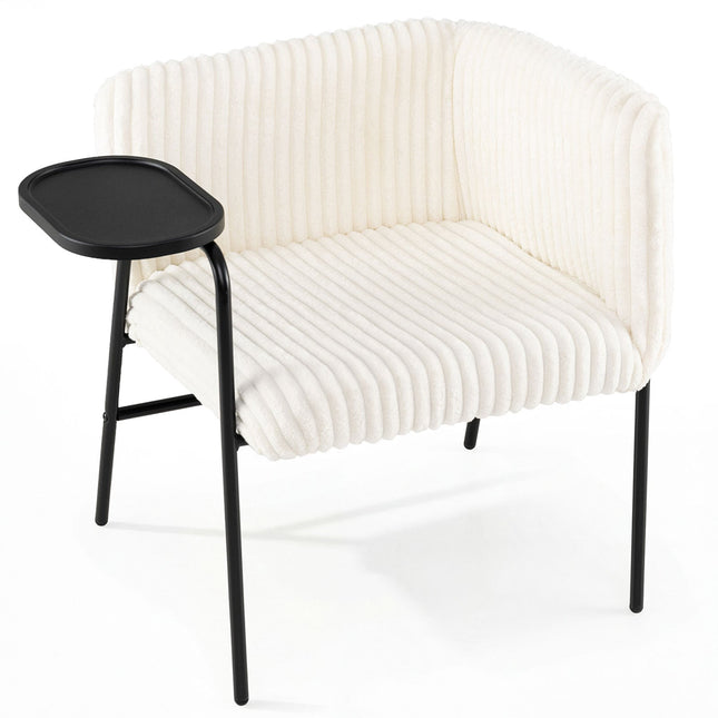 Loungestoel met dienblad, beige corduroy, metalen frame