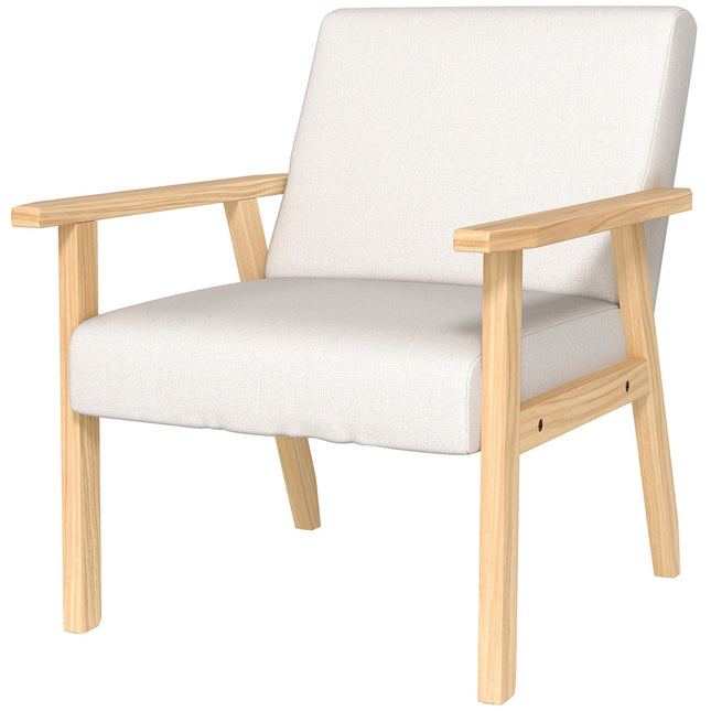 Loungestoel met armleuningen, eetkamerstoel, relaxstoel in linnenlook, gestoffeerde stoel voor woonkamer, slaapkamer, massief houten frame, 64 x 70 x 72 cm, crèmewit