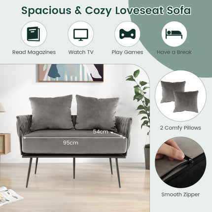 Loveseat Sofa, Dutch Velvet Upholstery, Gray, 350 lb
