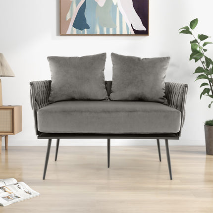 Loveseat Sofa, Dutch Velvet Upholstery, Gray, 350 lb