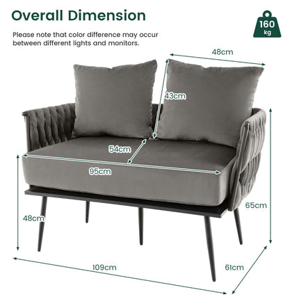 Loveseat Sofa, Dutch Velvet Upholstery, Gray, 350 lb