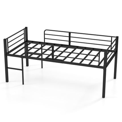 Low Loft Metal Bed Frame with Safety Rails & 2 Ladders