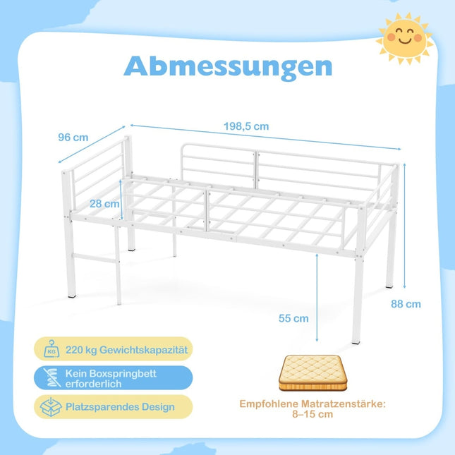 Low Loft Metal Bed Frame with Safety Rails & 2 Ladders