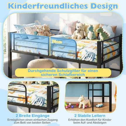 Low Loft Metal Bed Frame with Safety Rails & 2 Ladders