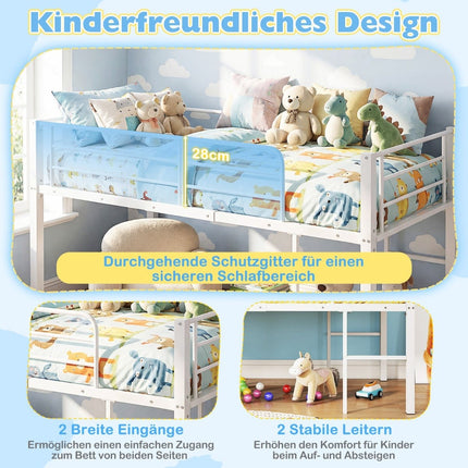 Low Loft Metal Bed Frame with Safety Rails & 2 Ladders