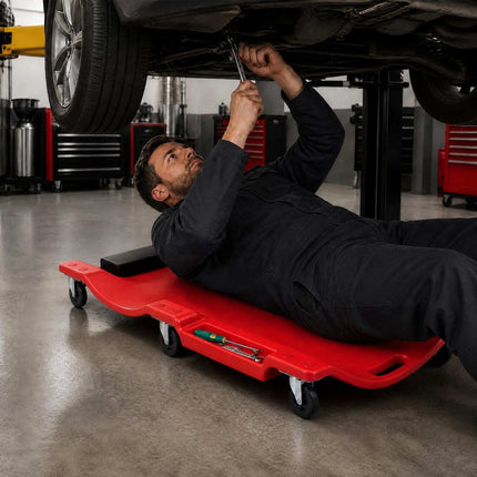 Low Profile Garage Creeper 101 cm with Padded Headrest, Red, 6 Swivel Casters