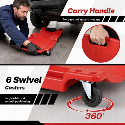 Low Profile Garage Creeper 91 cm with Padded Headrest, Red, 6 Swivel Casters