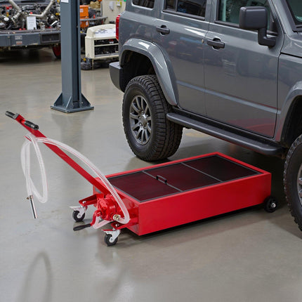 Low Profile Rolling Oil Drain Pan, 20 Gallon, Manual Pump