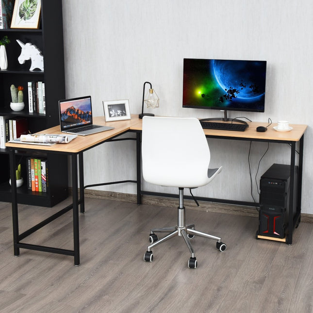 L-shape computer desk PC corner desk angle desk black/natural 168 x 125 x 74 cm-natural