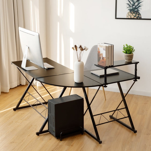 L-shape computer table desk office table corner table angle desk black