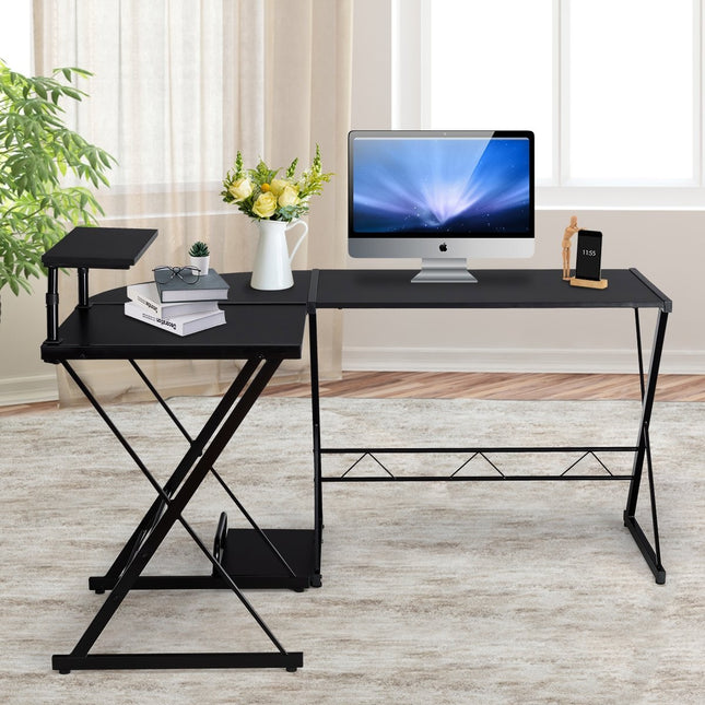 L-shape computer table desk office table corner table angle desk black