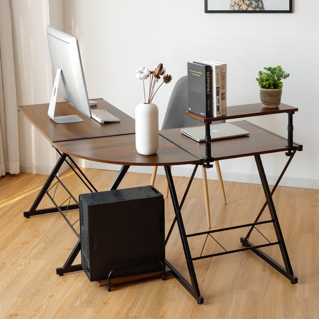 L-shape computer table desk office table corner table angle desk walnut