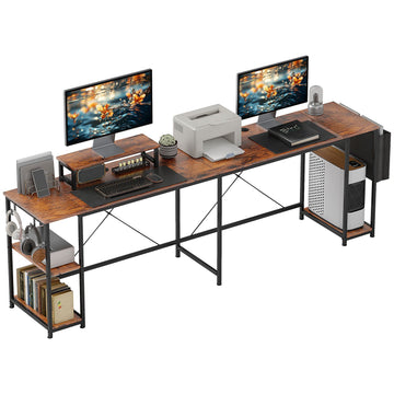 L-shaped corner desk with storage, reversible, rustic brown