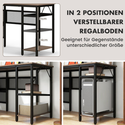 L-shaped desk with charging station reversible corner desk with mesh shelves & CPU stand