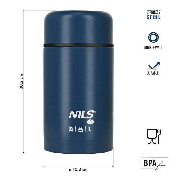 Lunch Thermos 1000ml, Blue, Insulated Flask