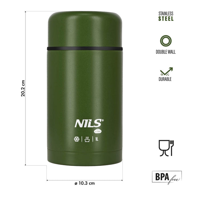 Lunch Thermos 1000ml, Green, Insulated Flask