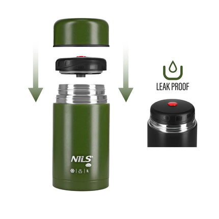 Lunch Thermos 1000ml, Green, Insulated Flask