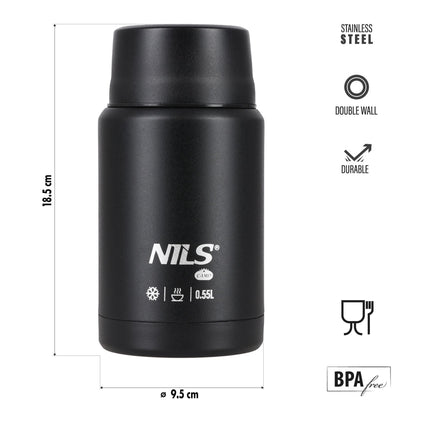 Lunch Thermos 550ml, Black, Stainless Steel